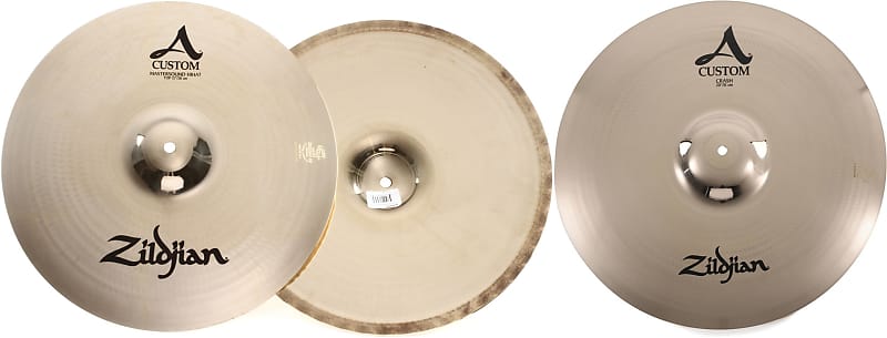 Zildjian 15 inch A Custom Mastersound Hi-hat Cymbals Bundle with Zildjian 20 inch A Custom Crash Cymbal image 1