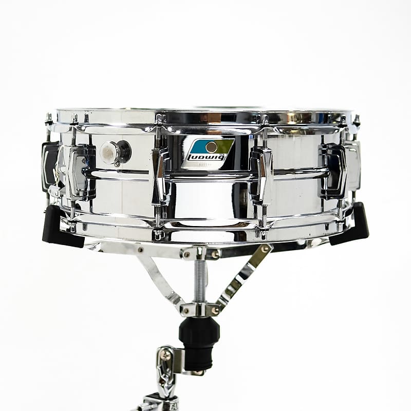 Ludwig No. 400 Supraphonic 5x14" Aluminum Snare Drum with Pointed Blue/Olive Badge 1969 - 1979 image 1