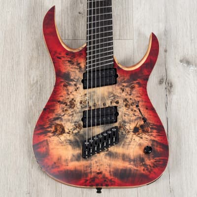 Mayones Duvell Elite VF 7 Multi-Scale 7-String Guitar, Trans Jeans Black Red Burst Satin image 2