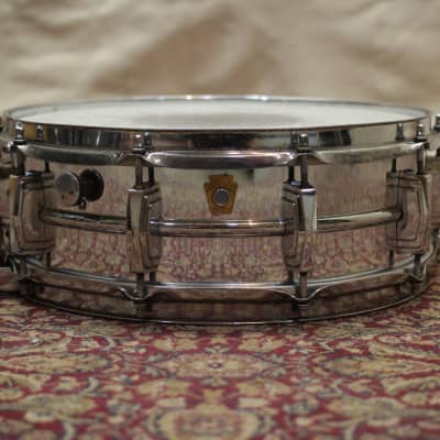 Ludwig No. 410 Super-Sensitive 5x14" Chrome Over Brass Snare Drum with Keystone Badge 1960 - 1963