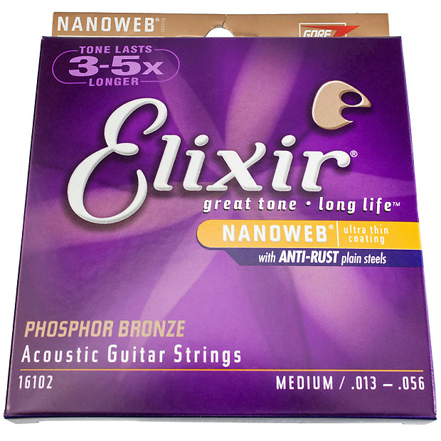 Elixir 16102 Nanoweb Phosphor Bronze Acoustic Guitar Strings - Medium (13-56) image 1