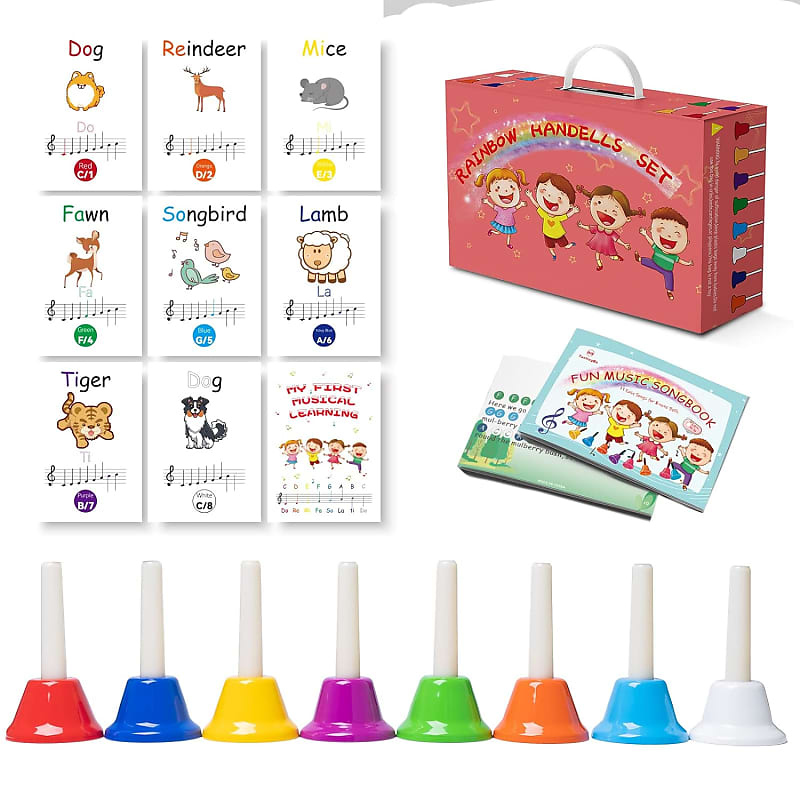 Hand Bells For Kids, 8 Note Musical Handbells Set With 17 Songbook & 9 Music Notes Cards For Toddlers Children, Musical Learning Instruments (Upgrade Version) image 1