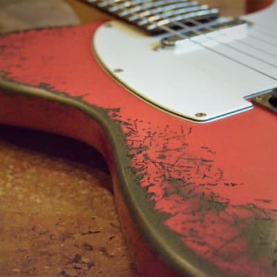American Fender Telecaster Heavy Relic  Fiesta Red on Jade Green Metallic Custom Shop Pickups image 5