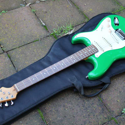 Johnson AXL S-Style Transparent Green Electric Guitar w/ Case & new Fender knobs image 23