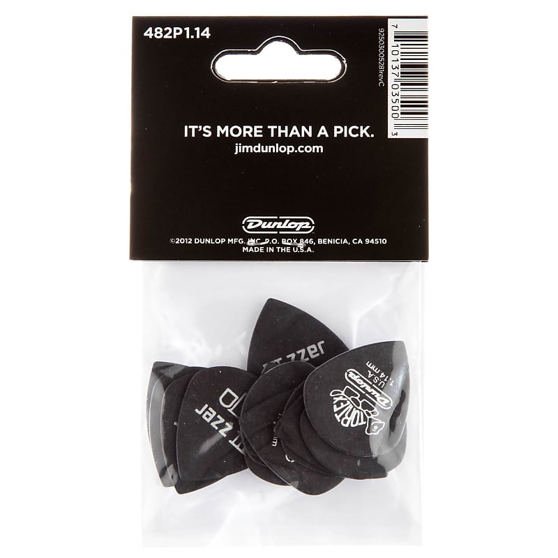 Dunlop 482P1.14 Tortex Pitch Black Jazz III Guitar Picks, 1.14mm