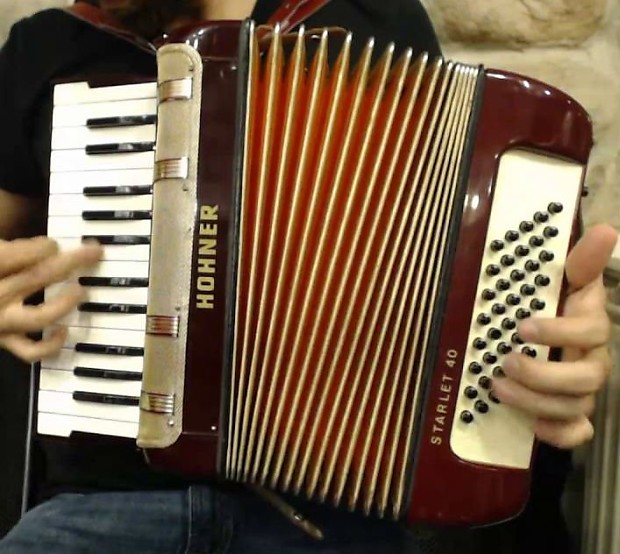 2906 Red Gold Hohner Starlet Piano Accordion MM 26 40 Reverb