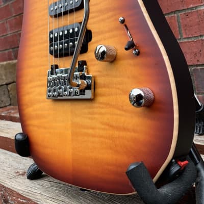 Vigier Excalibur Ultra Blues HSS Amber Matte Flame Top Guitar W/Tremolo & Deluxe Gig Bag image 4