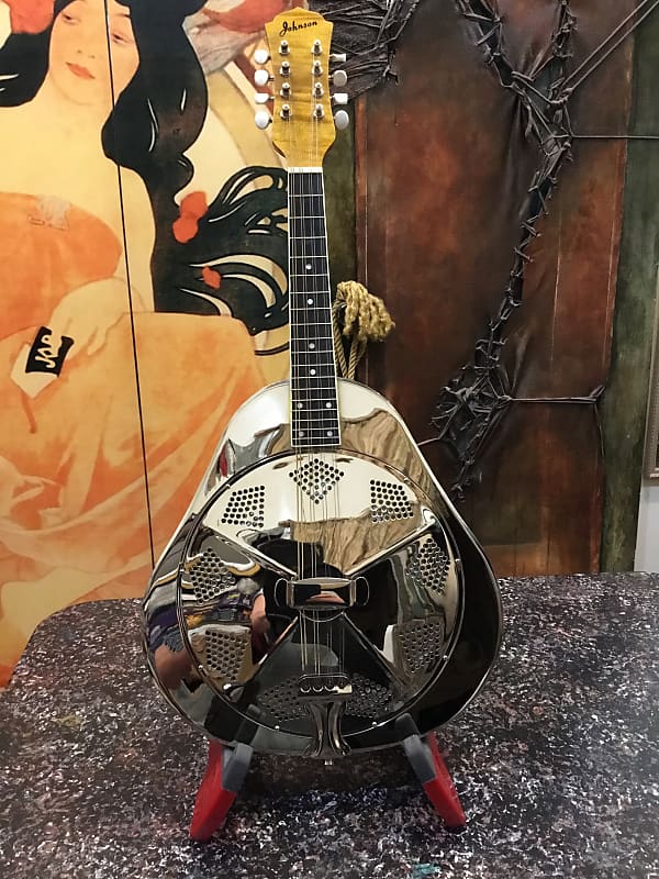 Johnson Metal Body Resonator Mandolin with Featherweight Case Reverb