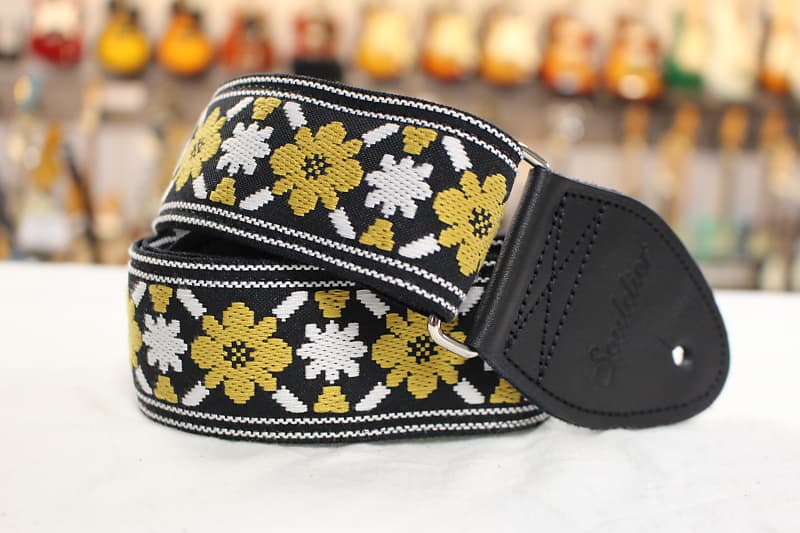 Souldier Tulip Rooftop Lennon Gold Flower Guitar Strap with leather ends *Free Shipping in the USA* image 1