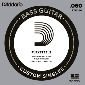 D'Addario FXB060 FlexSteels Bass Guitar Single String Long Scale .060