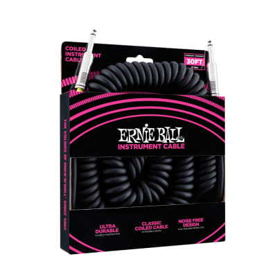 Ernie Ball 30' Coiled Straight-Straight Instrument Cable - Black (P06044) image 3