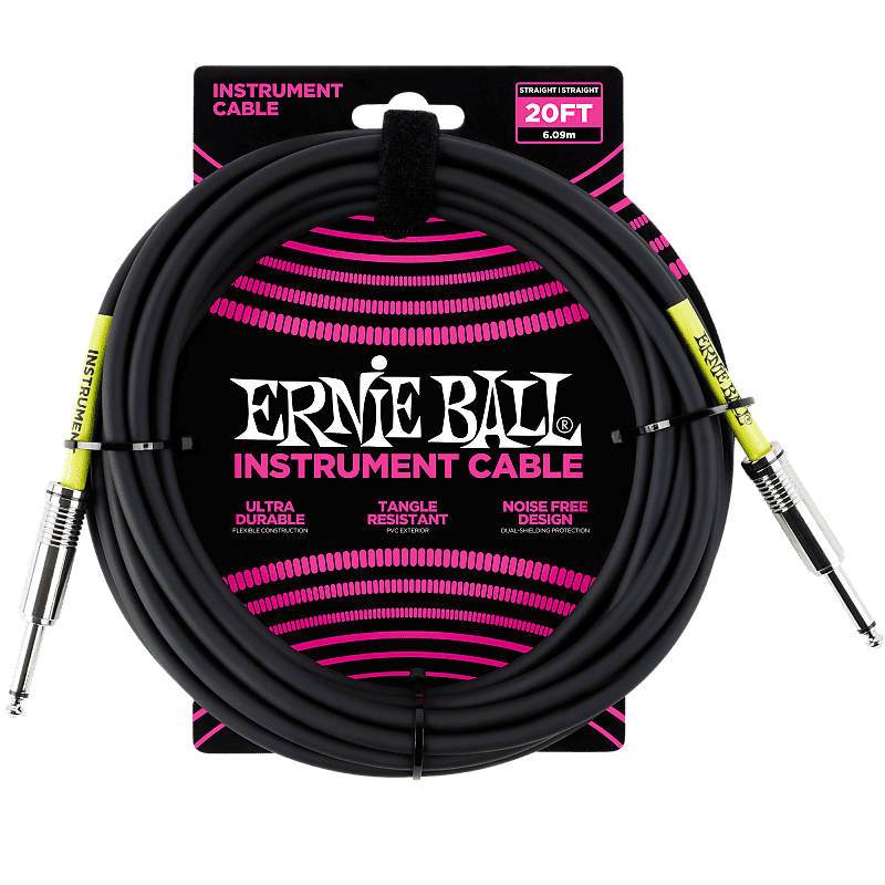 Ernie Ball 20ft  Black Straight/Straight Instrument cable P06046 image 1