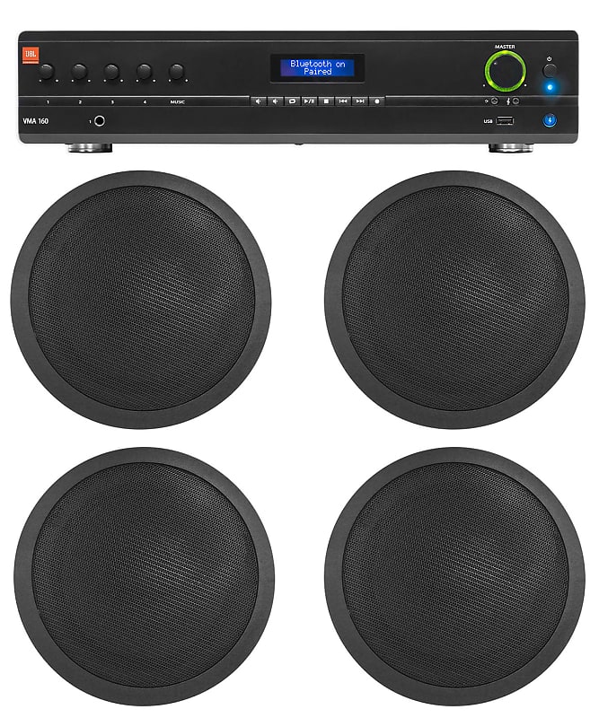 JBL Commercial 70v Amp+(4) Black 6&quot; Ceiling Speakers For Restaurant/Bar/Cafe  			