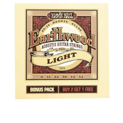 Ernie Ball Bonus Pack Earthwood Light 80/20 Bronze Acoustic Guitar Strings - 3 Pack