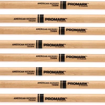 Promark Hickory Drumsticks - 5B - Wood Tip - 4-pack  Bundle with RTOM Moongel Drum Damper Pads - Blue (6-pack) image 3