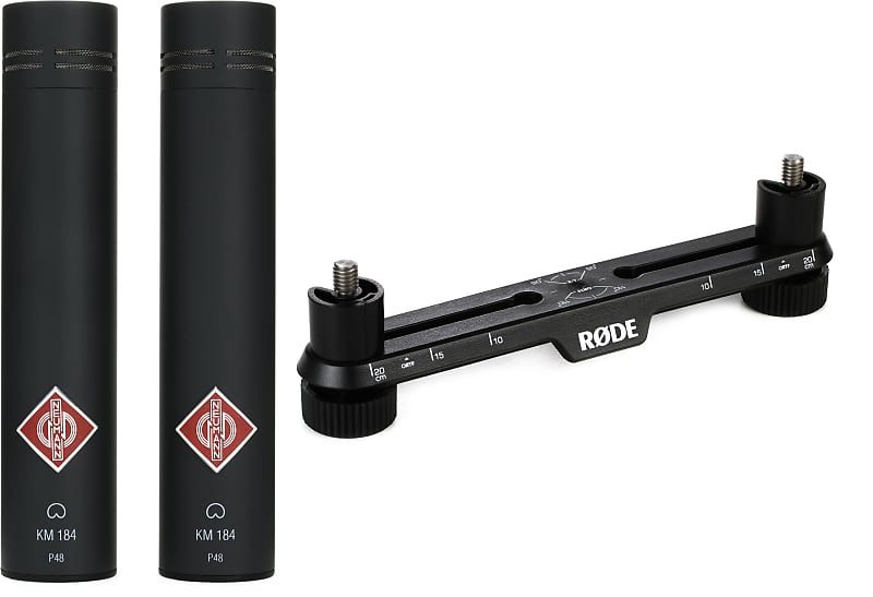 Neumann KM 184 Stereo Set Small-diaphragm Cardioid Microphones - Matte Black  Bundle with Rode Stereo Bar Microphone Mount image 1