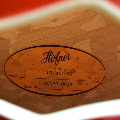 Hofner HI-J5F-CN Archtop Hollow Body Guitar & Hard Case image 9