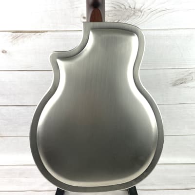 Royall Resonators Trifecta Relic Brushed Steel Finish 14 Fret Cutaway Brass Tricone Guitar With Resophonic Pickup image 12