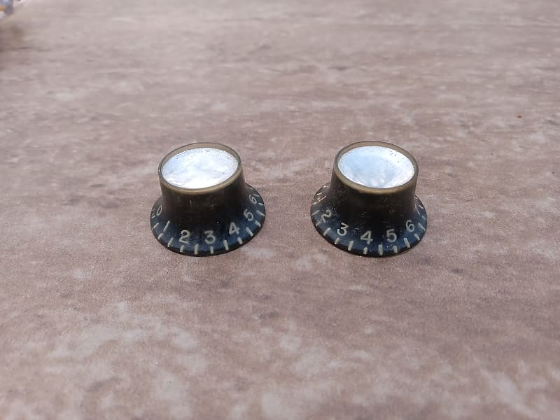 Pair of Vintage 1960's Gibson Black Reflector Cap Control Knobs! image 1
