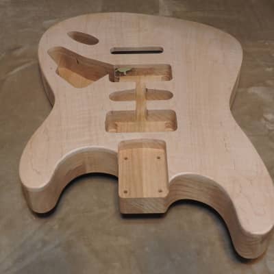 Unfinished Stratocaster Body Book Matched Figured Flame Maple Top 2 Piece Alder Back Chambered, Standard Tele Pickup Routes Arm Contour 3lbs 8.7oz! image 8