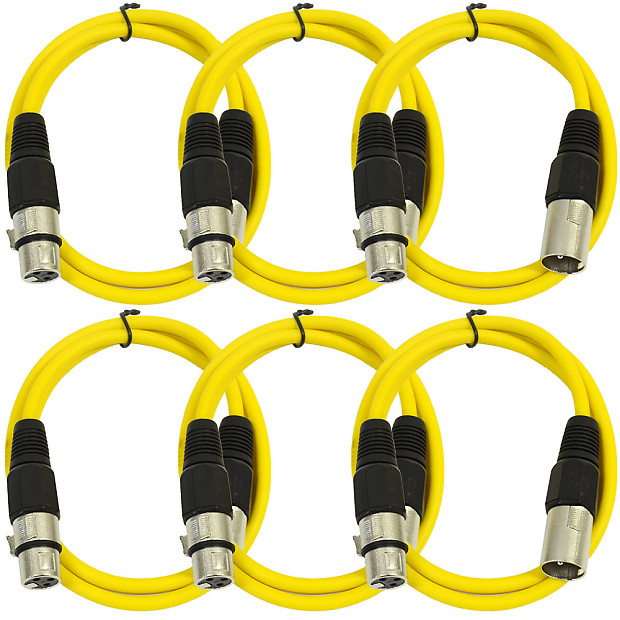 Seismic Audio SAXLX-3YELLOW6 XLR Male to XLR Female Patch Cable - 3' (6-Pack) image 1