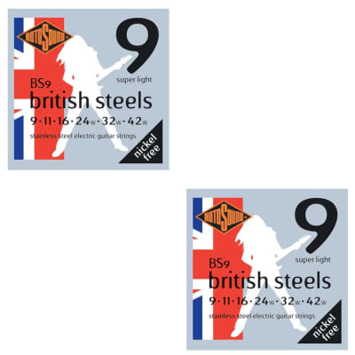 RotoSound Guitar Strings 2-Pack British Steels Stainless Steel Super Light 9-42 for sale