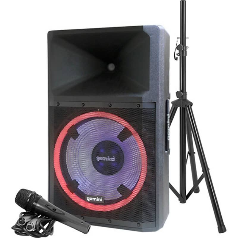 Gemini 2200W 15" Powered Bluetooth PA Speaker with Lights, Stand & Microphone image 1