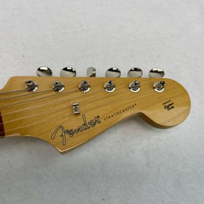 2021 Fender Noventa Stratocaster Guitar Crimson Red Transparent image 5
