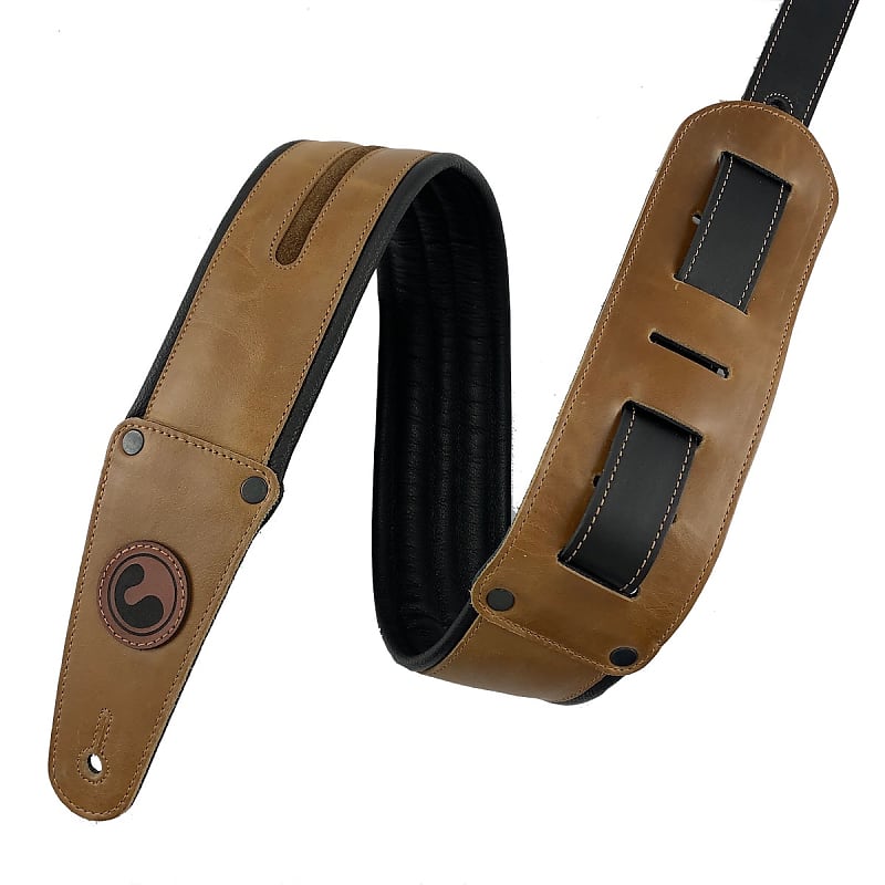 Premium Padded Leather Guitar Strap, for Electric and Bass, SADDLE BROWN