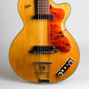 Hofner Club 50 Arch Top Hollow Body Electric Guitar, c. 1959, period black hard shell case. image 3