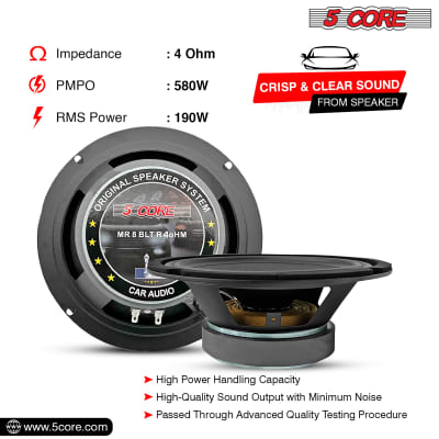 5 Core 8 Inch Subwoofer Car Audio Speaker Midrange with 190W RMS 4 Ohm Voice Coil 1.5 Inch Sub Woofer MR 8 BLT R 4oHM image 3