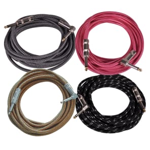 Seismic Audio SAGCR-20-VAR Straight to Right-Angle 1/4" TS Woven Cloth Guitar/Instrument Cables - 20' (4-Pack)