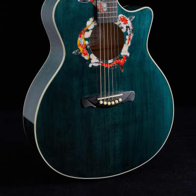 Hsienmo KOI Fish Aqua Blue Full Solid Acoustic Guitar with hardcase image 4