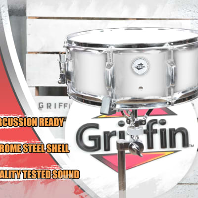 GRIFFIN Metal Snare Drum 14"x5.5 Steel Chrome Shell Percussion Head Key Hardware image 5