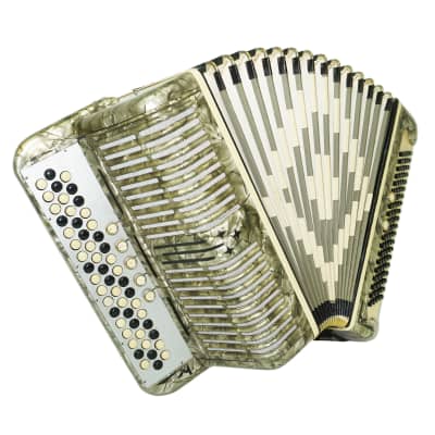 3 Row Button Accordion Meinel and Herold made in Germany Copper Voices New Straps Case 2244, Rare Vintage Button Box Accordian, Rich and Deep sound. for sale