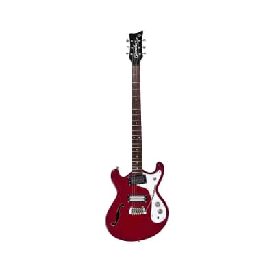Danelectro 66BT-TRRED Semi-Hollow Double Cutaway Offset Horn Shape Baritone 6-String Electric Guitar image 3