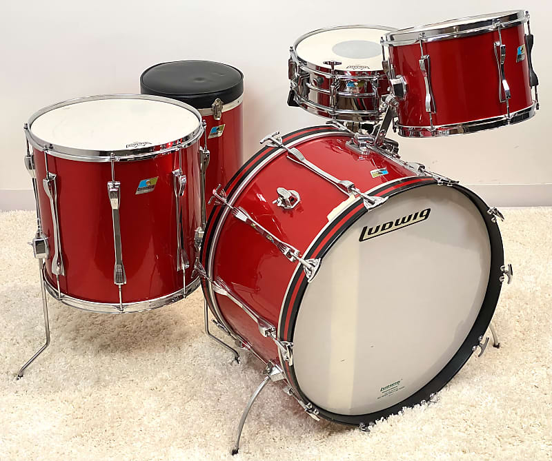 Ludwig 70s Mach 4 drum set 13/16/24/5x14 Supra and canister throne. Red Silk image 1