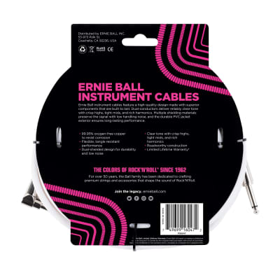 Ernie Ball 20' Straight / Angle Instrument Cable - White image 2