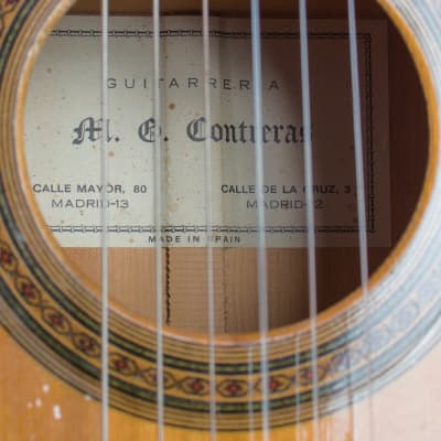 Manuel Contreras  Flamenco Guitar (1970s), period black hard shell case. image 12