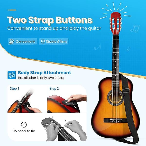 38” Acoustic Classical Guitar for Beginners Kit - Nylon Strings and  Accessories Full Bundle