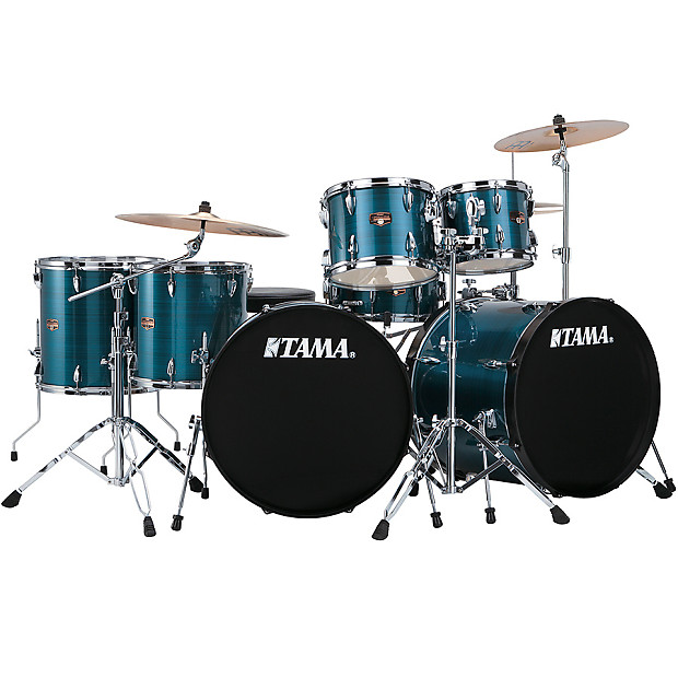 Tama Imperialstar 7pc Double Bass Drum Set Hairline Blue Limited Drum Kit w Cymbals Hardware Reverb