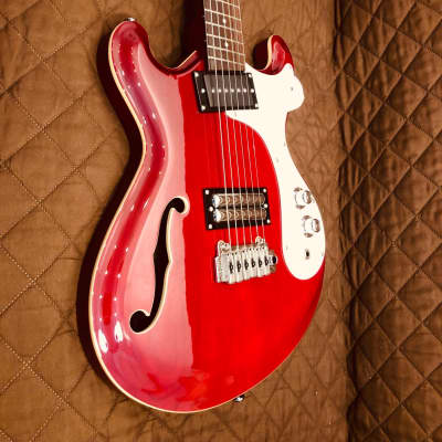 Danelectro 66BT-TRRED Semi-Hollow Double Cutaway Offset Horn Shape Baritone 6-String Electric Guitar image 16
