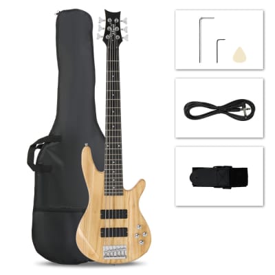 Glarry GIB Bass Guitar Full Size 6 String HH Pickup - Burlywood for sale