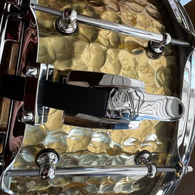 SJC 6.5" x 14" Alpha Brass Snare Drum - Polished Hammered Brass image 3
