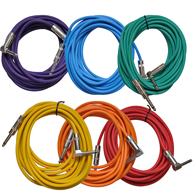 Seismic Audio SAGC20R-BRPGYO Straight to Right-Angle 1/4" TS Guitar/Instrument Cables - 20" (6-Pack) image 1
