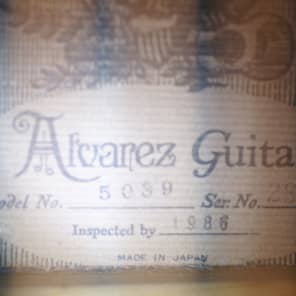 1986 Alvarez 5039 Original Acoustic Electric guitar Made in Japan Rosewood, Solid Top, Original case image 15