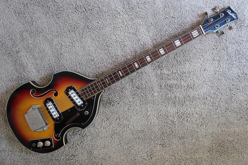 Vintage 1960s Teisco Bruno Viola Violin Beatles Bass Guitar Rare Sunburst Clean image 1