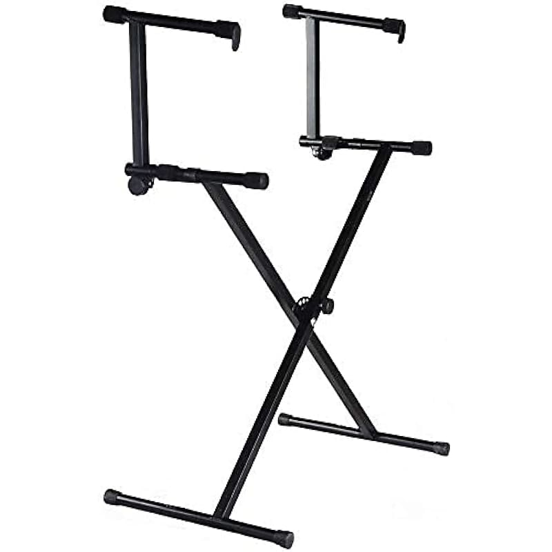 2 Tier Double X Keyboard Stand With Adjustable Height Reverb