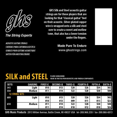 GHS Silk and Steel Acoustic Guitar Strings Light 10-42 for sale
