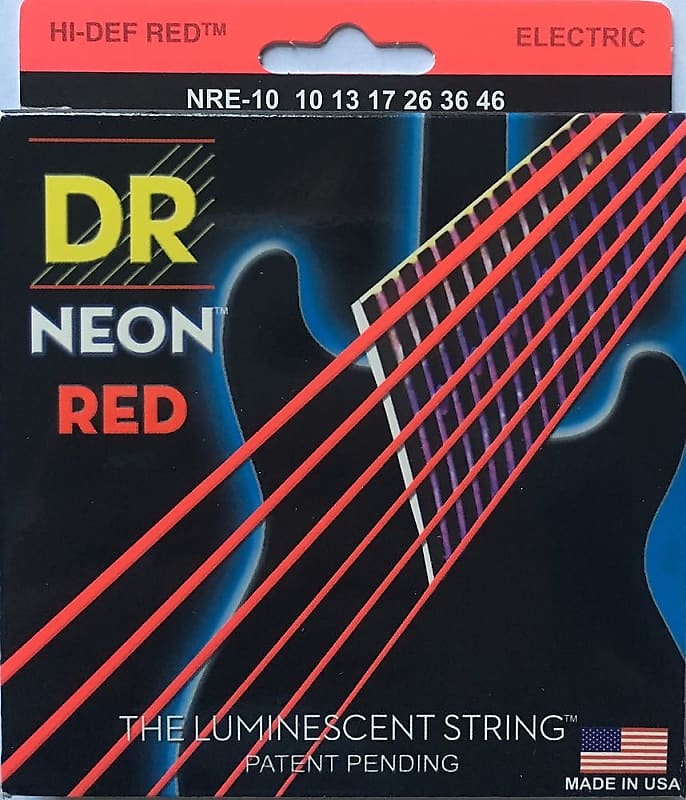 DR Handmade NRE-10 Neon Red Electric Guitar Strings 10-46 med gauge image 1